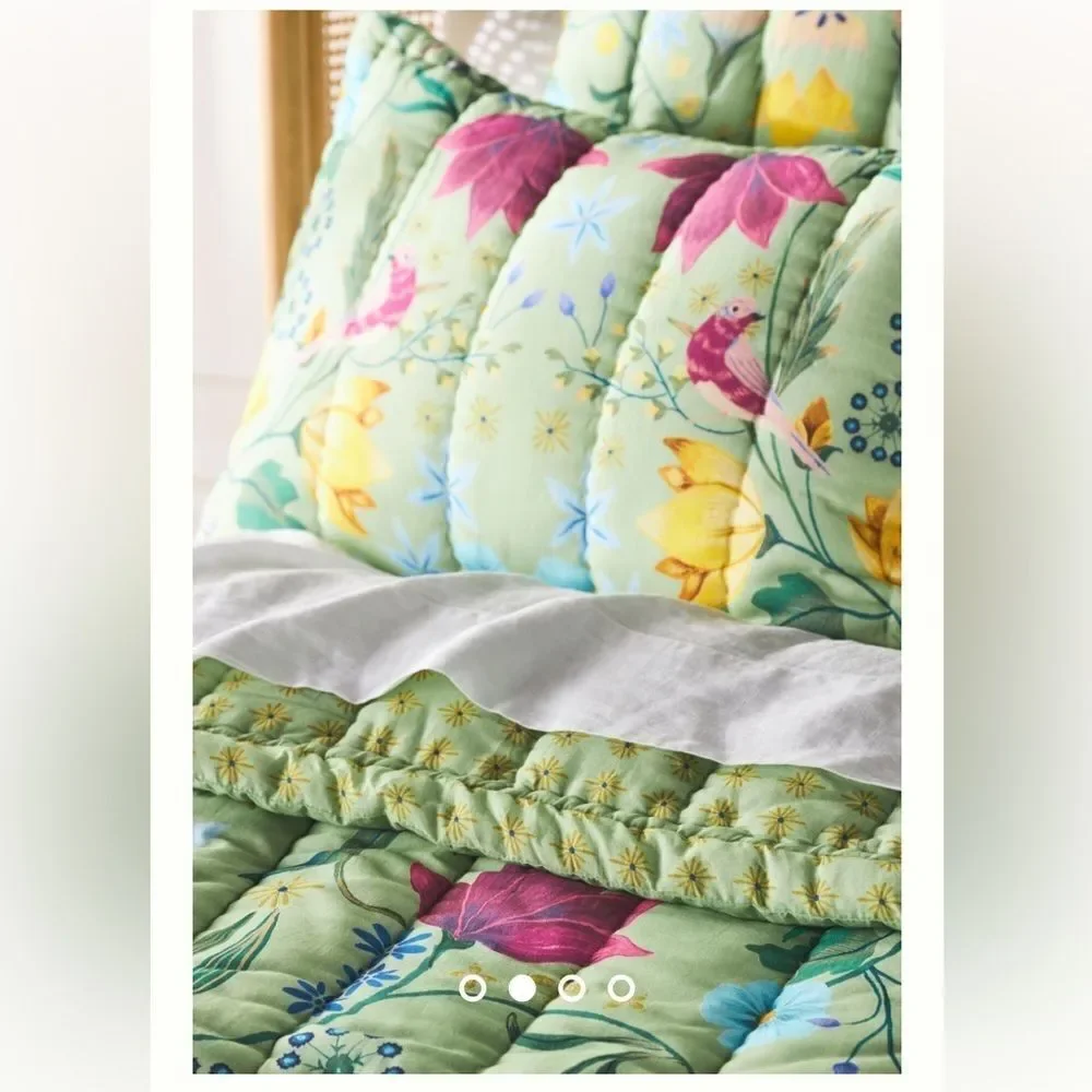 By Anthropologie size Queen 92” x 96” Green Anna Handcrafted Garden Quilt